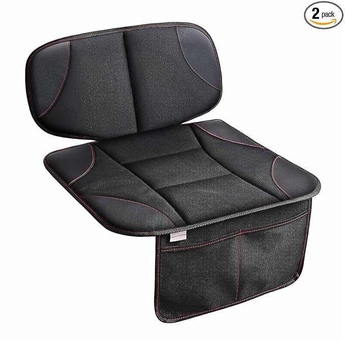 Siivton Kids Booster Seat Protector Mat, Thick, Anti-Slip, Waterproof, with Mesh Pockets for Toys & Snacks, Fits Most Cars, Black - 2 Pack