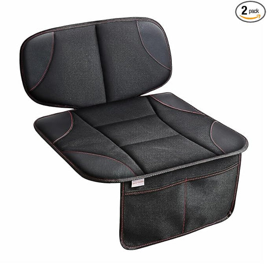 Siivton Kids Booster Seat Protector Mat, Thick, Anti-Slip, Waterproof, with Mesh Pockets for Toys & Snacks, Fits Most Cars, Black - 2 Pack