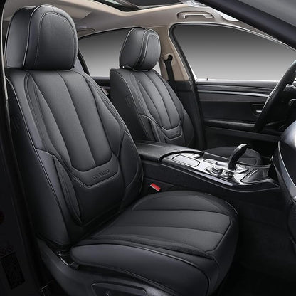 Coverado Seat Covers Full Set, Black Seat Covers for Cars 5 Seats, Car Seat Protector, Waterproof Nappa Leather Car Seat Cushion, Front and Rear Car Seat Cover Fit for Most Sedans SUV Pick-up Truck