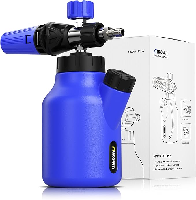 AUTOWN Foam Cannon for Pressure Washer, Foam Sprayer with 1/4 Inch Quick Connector for Safe Washing Car, Car Car Wash Foam Sprayer, Wide Neck, Adjustable Nozzle &1L Bottle