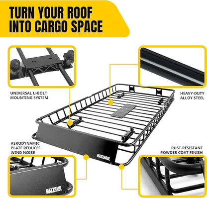 MAXXHAUL 50506 64" x 39" x 6" Heavy-Duty Universal Steel Roof Rack , Black