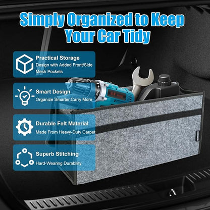 Car Trunk Organizer,Soft Felt Car Bag Organizer 20x6.11x10 inch Folding,for Honda CRV/for Civic/for Accord Ford/for Focus Fusion/for Toyota RAV4/for Jeep SUV/Truck/Sedan(Gray)