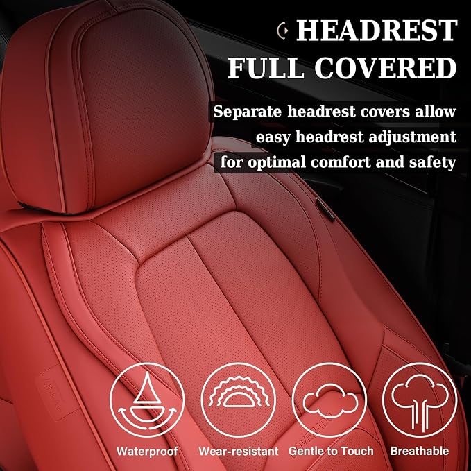 Coverado Seat Covers, Car Seat Covers Front Seats, Premium Nappa Leather Seat Covers for Cars, Waterproof Car Seat Protector with Lumbar Support, Front Seat Covers Universal Fit for Most Cars (Red)
