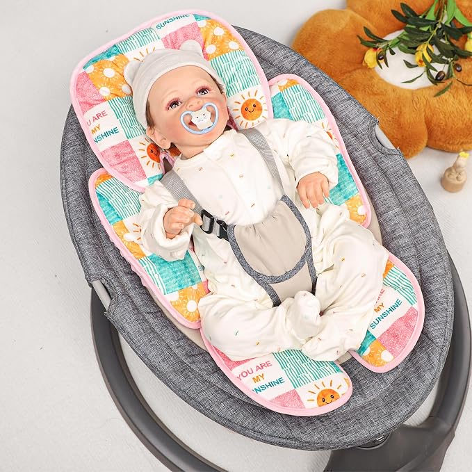 SWESEN Infant Car Seat Insert with 2 Strap Pads, Super Soft Carseat Head and Body Support for Baby Boys and Girls, Reversible Newborn Car Seat Insert Cushion for Strollers, Bouncers, Sunshine