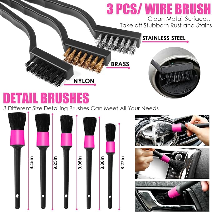 20PCS Pink Car Cleaning Kit, Car Interior Detailing Kit with Red High Power Handheld Vacuum, Detailing Brush Set, Windshield Cleaner, Cleaning Gel, Complete Auto Accessories for Women