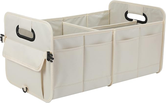 AOKJOY Car Trunk Organizer Car Storage Organizer Collapsible Multi Compartment Car Organizer Adjustable Straps for SUV(Beige)