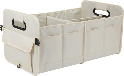 AOKJOY Car Trunk Organizer Car Storage Organizer Collapsible Multi Compartment Car Organizer Adjustable Straps for SUV(Beige)
