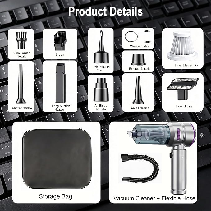 Handheld Car Vacuum Cordless, 22000Pa High Power Car Vacuum Cleaner and Air Duster, 2026 Upgrade 4-in-1 Car Vacuum Portable Cordless with 10 Multi-Nozzles for Small Jobs, Car, Home, Desk, Keyboard
