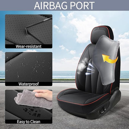 Car Seat Covers Full Set,Waterproof and Breathable Luxury Leather Seat Covers,Non-Slip Driver Seat Cushion,Automotive Seat Protector Fit Toyota Rav4 Camry Corolla Cruze Rogue CRV Accord, Red Black