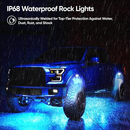 YiLaie RGB LED Rock Lights Kit 8Pods with APP/RF Remote Control, Upgraded Underglow Multicolor LED Light Pod with Flashing Music Mode, Rock Lights for Truck ATV UTV RZR SUV, IP68