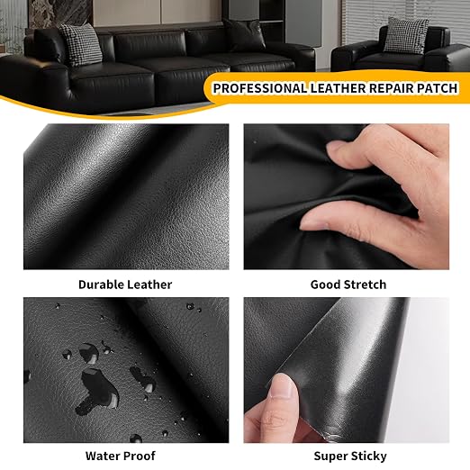 JuCheng Leather Repair Kit -Leather Repair Patch Self-Adhesive Waterproof Patch & Glue for Furniture, Car Seats, Sofa, Couch, Vinyl - Instant Fix for Tears & Scratches (Black, 17X79 inch)