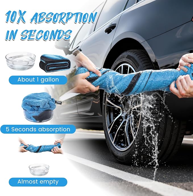 PUGPIU Car Drying Towel - 1400GSM Extra Large Super Absorbent Microfiber Towels for Cars 24"x36" - Large Edgeless with Twisted Loop, Lint-Free & Streak-Free for Auto Detailing, SUV, Truck (Blue)