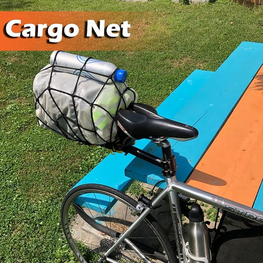 Small Cargo Net 15"x15" Stretches to 30"x30" with Thicken Hooks | Natural Latex Core, Tight 2”x2” Mesh Heavy Duty Bungee Net for Motorcycle Helmet, Bike, ATV, UTV, Luggage (Black, 2 Pack)