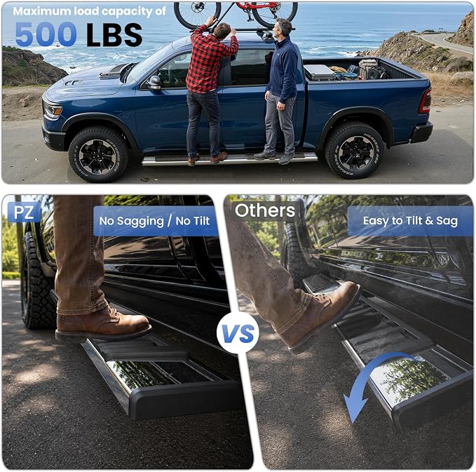 PZ 6" Running Boards Side Steps Compatible with 2019-2026 Chevy Silverado/GMC Sierra 1500 Crew Cab,2020-2026 Silverado/Sierra 2500/3500HD,500LBS No Drill Truck Running Boards Direct Fit Nerf Bar