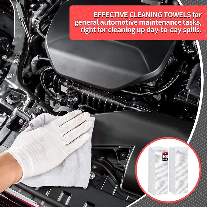 White Microfiber Cleaning Cloths, 100 Pack Shop Towels Rags, Bulk Absorbent Lint-Free Detailing Cleaning Rags Microfiber Towels for Car Mechanic Automotive Garage Housekeeping, 11.5"*11.5"