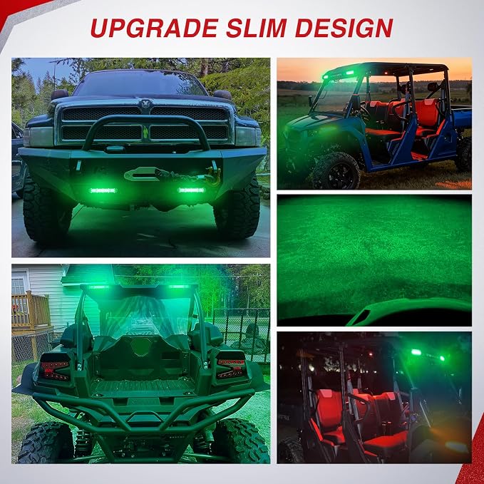 Nilight Slim LED Light Bar 2Pcs 7 Inch 16LED Single Row Spot Flood Combo Green Off Road Driving Fog Fishing Hunting Lighting for 12V 24V ATV UTV Pickup Truck Tractor Boat