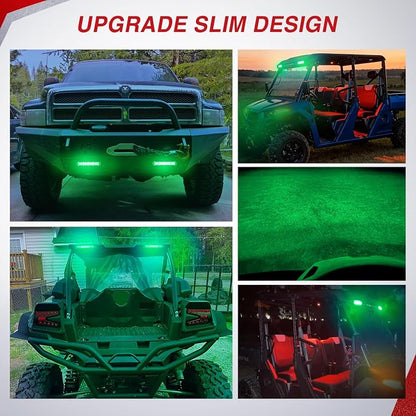 Nilight Slim LED Light Bar 2Pcs 7 Inch 16LED Single Row Spot Flood Combo Green Off Road Driving Fog Fishing Hunting Lighting for 12V 24V ATV UTV Pickup Truck Tractor Boat
