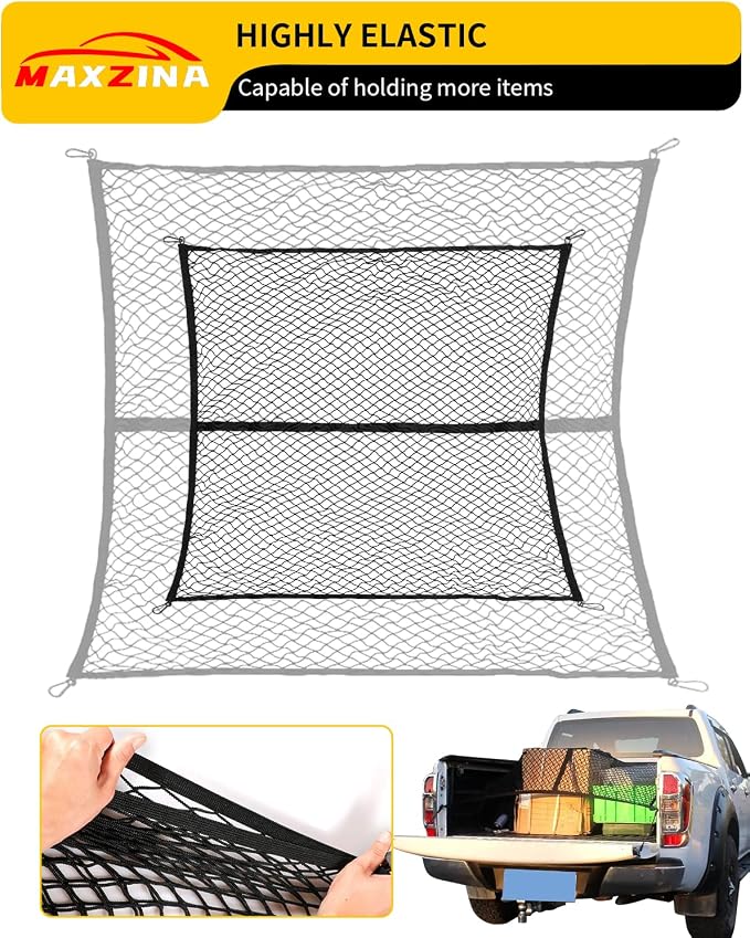 Cargo Net Compatible with 2022-2026 Ford Maverick 2021-2026 F150 Truck Storage Net Dense Mesh Single Layer Stretchable Adjustable Elastic with 8 Hooks for 2025 Exterior Accessories (4'×4')