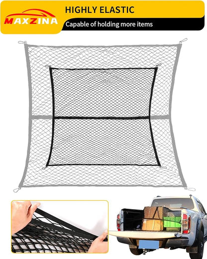 Cargo Net Compatible with 2022-2026 Ford Maverick 2021-2026 F150 Truck Storage Net Dense Mesh Single Layer Stretchable Adjustable Elastic with 8 Hooks for 2025 Exterior Accessories (4'×4')