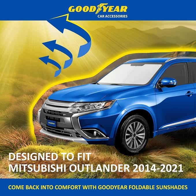 Goodyear Foldable Windshield Sunshade for Mitsubishi Outlander 2014-2021, SUV car Accessories, Sunshade Cover, Sun Shade Car Windshield, Window Sun Blocker - GY008365
