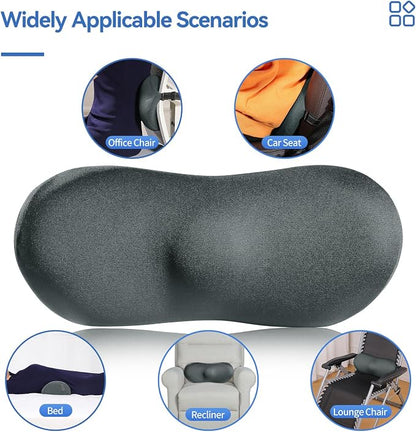 Lumbar Support Pillow for Car with Dual-Grip Stability System - Advanced Adaptive Memory Foam Back Pillow for Lower Back Pain Relief, Ergonomic Driving Seat & Office Chair Cushion, Gray