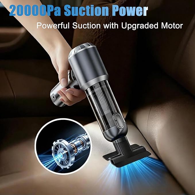 Handheld Car Vacuum Cordless with Air Duster, 30-Min Runtime 20000Pa Suction, Portable Rechargeable Small Handheld Vacuum for Car Detailing Interior Cleaning Pet Hair,Silver&Gray