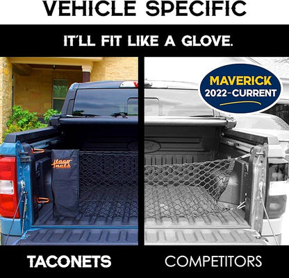 TacoNets Envelope Cargo Net for Ford Maverick - Fits 2022-Current - Upgraded 5mm Bungee - Integrated Storage Bag - Heavy Duty Carabiners - Designed in USA