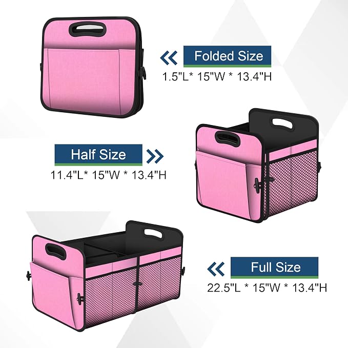 Femuar Car Trunk Organizer,Car Storage Organizer with 72L Large Capacity Waterproof Collapsible and 11 Pockets,Trunk Organizer for Car Suv/Jeep/Sedan, Large Size, Pink