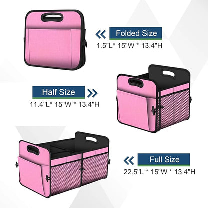 Femuar Car Trunk Organizer,Car Storage Organizer with 72L Large Capacity Waterproof Collapsible and 11 Pockets,Trunk Organizer for Car Suv/Jeep/Sedan, Large Size, Pink