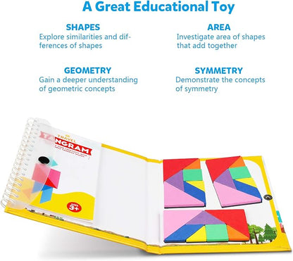 Vanmor Travel Tangram Puzzle - 3 Sets of Magnetic Tangram with 240 Solution - Montessori Shape Pattern Blocks Jigsaw Road Trip Games IQ Book Educational Toy Brain Teaser Gift for Kids Adults Challenge