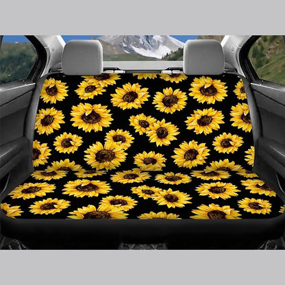 Sunflower Car Seat Covers Full Set,Cute Yellow Flowers Lovely Floral Print Vehicle Front Rear Bench Cushion Protectors for Women Men Auto Interior Accessories Universal Fit for Trucks Sedans