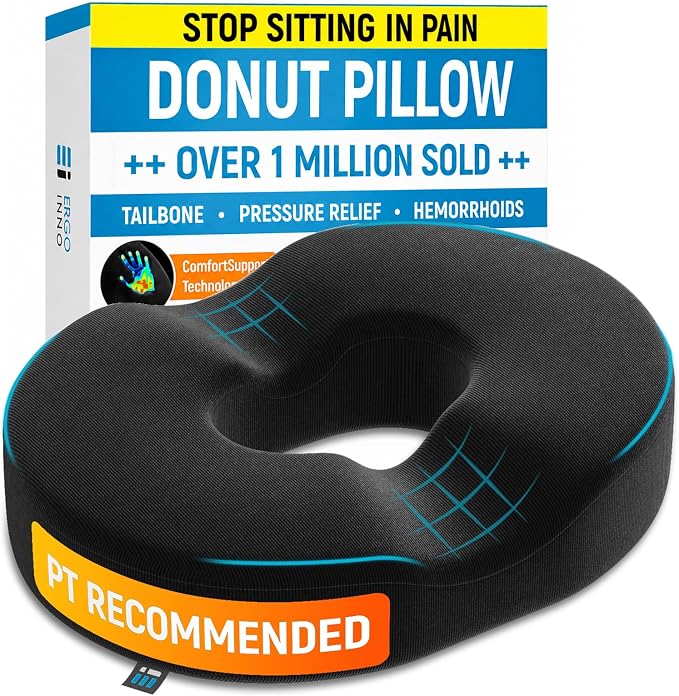 PT ENDORSED Donut Pillow for Tailbone Pain Relief Cushion - Coccyx & Hemorrhoid Pillow for Sitting - Donut Seat Cushion for Pressure Relief, Prostate, Postpartum, Pressure Sores, Lifting Cushions
