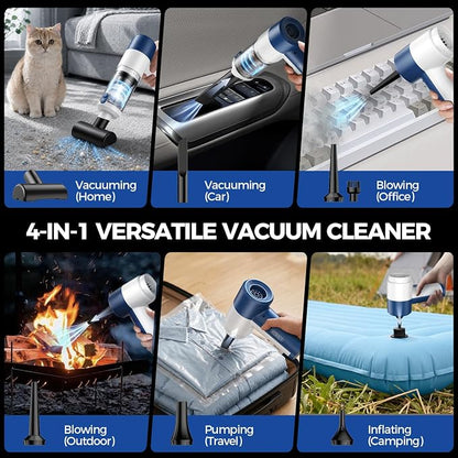 Car Vacuum/Air Duster Portable Cordless - 16000PA High Power Handheld Vacuum with 85,000RPM Brushless Motor, 4-in-1 Rechargeable Mini Vacuum & Blower & Pump for Car Detailing, Home, Office, Pet Hair