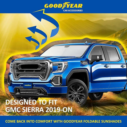 Goodyear Foldable Windshield Sunshade for GMC Sierra 2019-2026, Truck car Accessories, Sunshade Cover, Sun Shade Car Windshield, Window Sun Blocker - GY008227