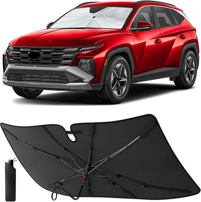 EcoNour Umbrella Windshield Sunshade for Hyundai Tucson 2022 2023 2024 2025 2026 | Front Windshield Sun Shade UV Protection Heat Blocker | Foldable Reflective Car Sun Visor Interior Accessories
