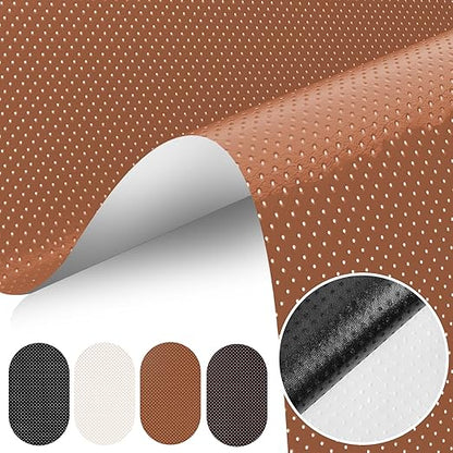 17x79 Self-Adhesive Leather Tape for Car Seat Repair - Breathable Perforated Patch for Couches & Office Chairs | Faux Leather & Vinyl Repair Kit (Light Brown)