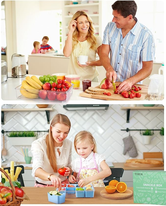 Snackle Box Container, Dishwasher Safety - Divided Serving Tray with Lid and Handle, Charcuterie Board for Portable Snack Platters - Organizer for Fruits Snacks - Perfect for Road Travel - Light blue
