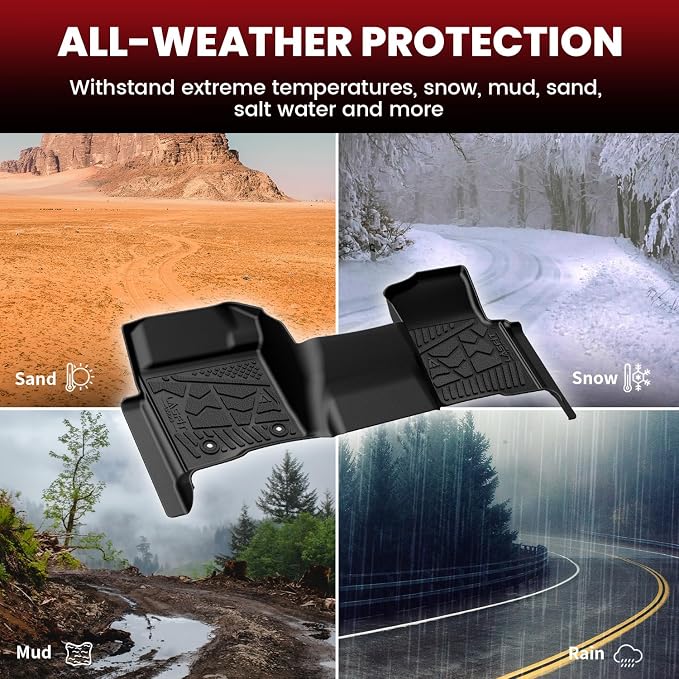 LASFIT Floor Mats for Ford F-150 2011-2014 SuperCrew 1st Row Bench Seating Carpet Floor, All Weather Protector Car Liners TPE Truck Mats, Front & Rear Rows, 3pcs Black