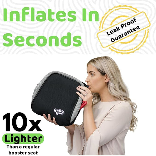 BubbleBum Twin-Pack, Backless Booster Car Seat – Inflatable, Portable Travel Booster for Kids 40–100 lbs, Ages 4–11, Fits 3 Across, Rideshare & Carpool, FMVSS 213 Certified – Black
