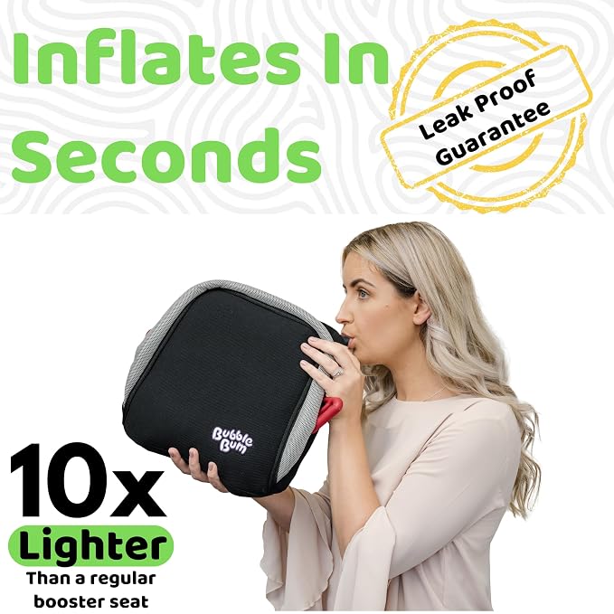 BubbleBum Inflatable Booster Car Seat – Foldable, Lightweight, Backless Travel Booster Seat for Kids, Portable Carseat for Toddler, Fits 3 Across, Compact for Uber - Ages 4-11 Year Old, - Black