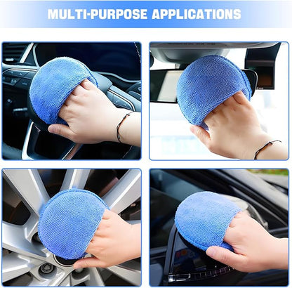 Hovom 6PCS Microfiber Wax Applicator, 5" Round Applicator Pads, Soft Automotive Waxing Foam Pads, Buffing Pads for Car Cleaning, Polishing and Detailing, Reusable Car Wash Sponge (Blue)