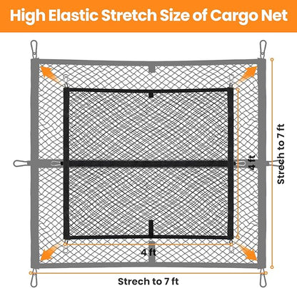 Truck Bed Net – Highly Elastic Cargo Net for Pickup Truck Beds, Stretchable Mesh Organizer Expands from 4'x4' to 7'x7', Suitable for Daily Light Loads on Truck, ATV, SUV, UTV & Boats (Single Layer)