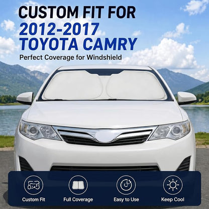 Car Sun Shade for 2012-2017 Toyota Camry Accessories Windshield Sunshade Cover Front Window Shade Custom Fit Camry Sun Visor Protector Foldable Blocks UV Rays