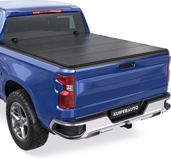 KUIPERAUTO 6.5FT Fiberglass Quad Hard Truck Bed Tonneau Cover Compatible for 2014-2025 2026 Chevy Silverado GMC Sierra 1500 Fleetside - 4-Fold 6.5 FT(78 inch)