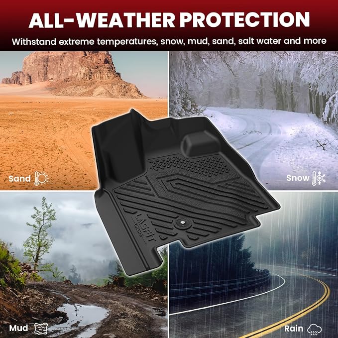 LASFIT Floor Mats for Dodge Grand Caravan 2008-2020 & Chrysler Town & Country 2008-2016 (Stow’n Go Only) 7-Seater All Weather TPE Car Mats 1st, 2nd and 3nd Row Full Set Floor Liners, Black