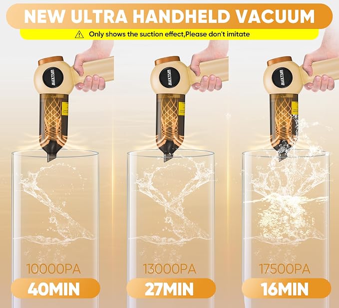 Handheld Vacuum Cleaner Cordless - 18000PA Strong Suction Rechargeable, 3-Speed Adjustable Portable Mini Dust Buster for Pet Hair, Car Detailing, Home, Office & Car Cleaning
