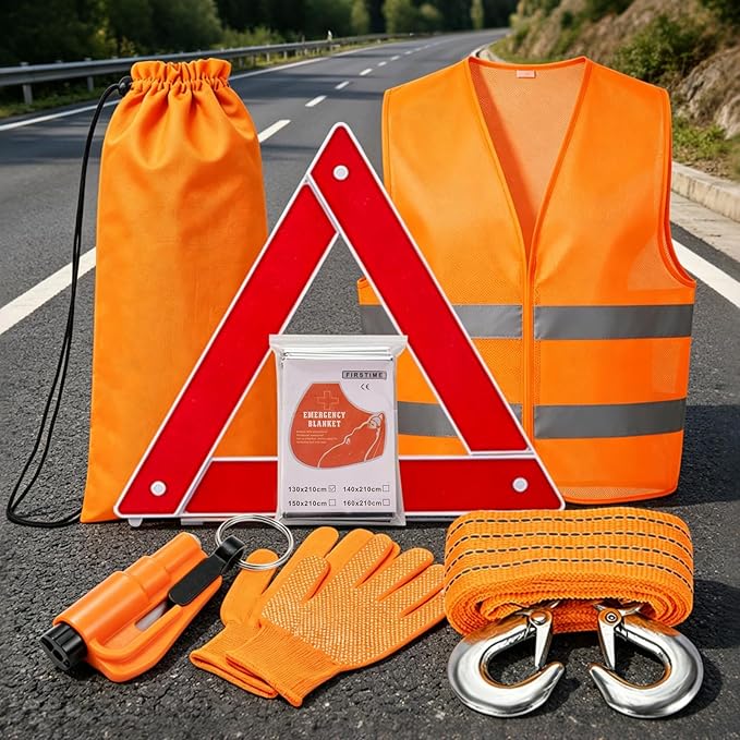 Car Roadside Emergency Kit Automotive Car Safety Kits for Vehicles Woman Man Teen Orange