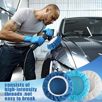 20 Pieces Polishing Bonnet Pads,Car Polisher Pad Bonnet 7-8 Inch, Car Buffer Bonnets Microfiber Bonnet Waxers Bonnet Set,Mix Pack 12 Microfiber 4 Non Woven 4 Woolen for Car Polisher