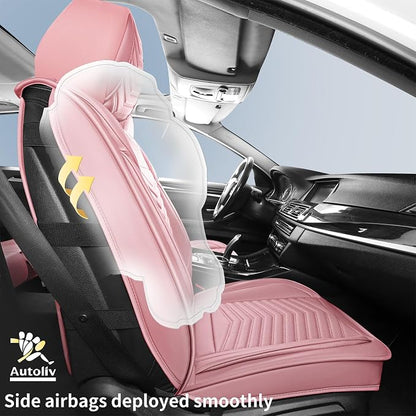HChengkikz Nappa Leather Car Seat Covers Full Set, Pink Car seat Protector 5 Seats, Waterproof Car Seat Cushion, Universal Automotive Seat Covers Fit for SUV Truck Pick-up Sedan, Front and Rear