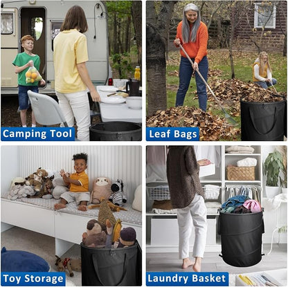 24 Gallons Collapsible Trash Can with Gloves, Camping Trash Can with Lid, Pop Up Garbage Can for Outdoor, Large Capacity Leaf Bags for Yard, Lawn, Reusable Garden Garbage Bag - Black